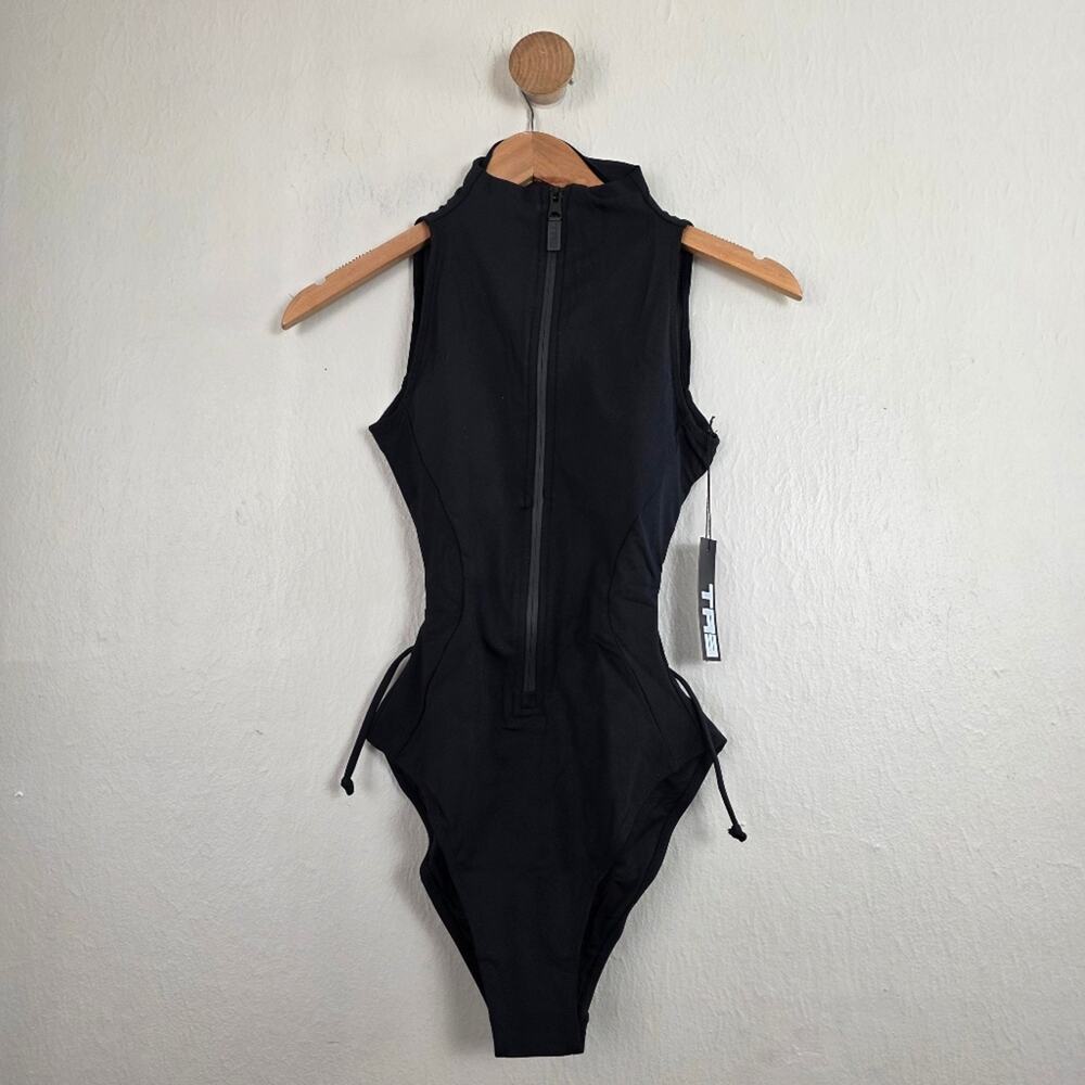 TA3 Sleeveless Surfy Zip Front Shapewear One-Piece Swimsuit NWT Black Size XS